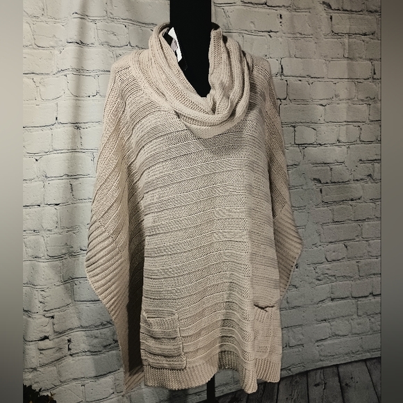 Max Sport LA CowlNeck Knit ribbed SweaterPoncho Heather Oatmeal - Picture 7 of 16